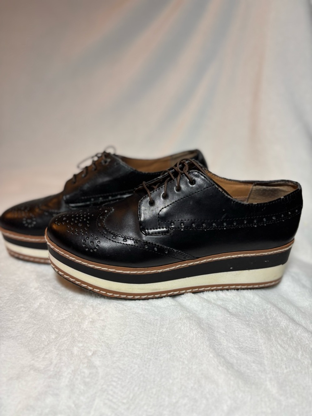 Steve Madden was Black Leather Platform Wingtip Oxfords